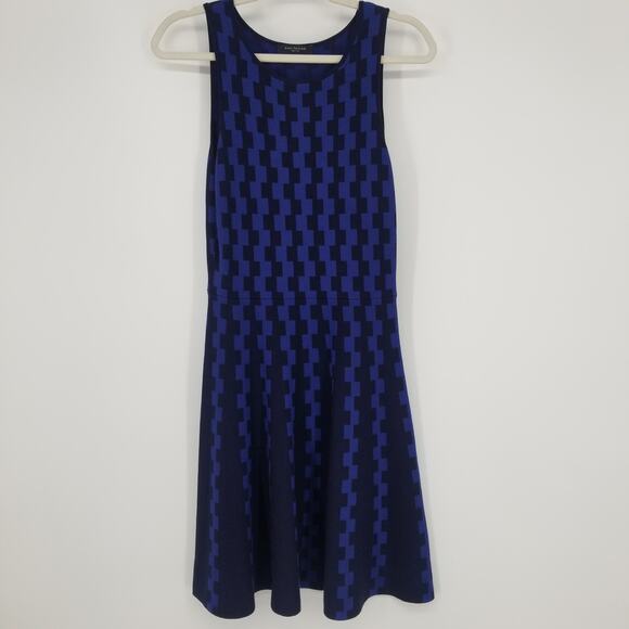 Ann Taylor Sweater Dress SP Geometric Sleeveless Fit & Flare Blue Navy Geo Work - Picture 2 of 10
